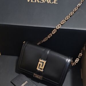 Versace Black Crossbody Bag with Gold Chain